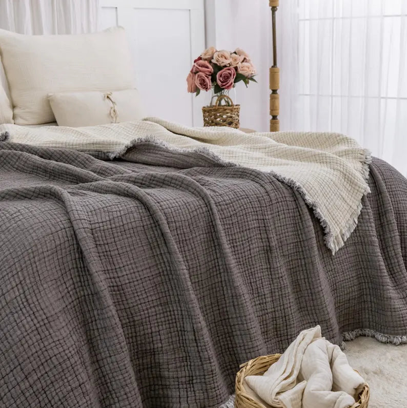 8 Layer Thick Muslin Comforter, Extra Soft Cotton King Size Muslin Quilt, Turkish Cotton Throw