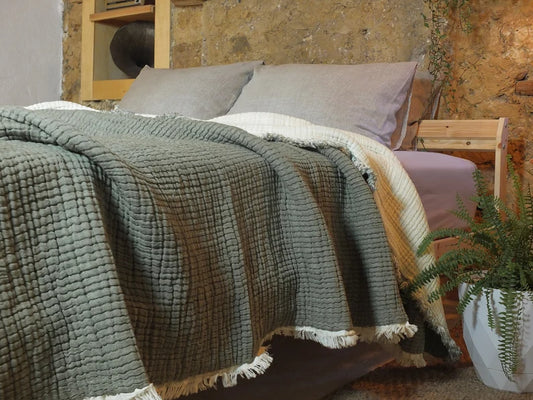 8 Layer Thick Muslin Comforter, Extra Soft Cotton King Size Muslin Quilt, Turkish Cotton Throw